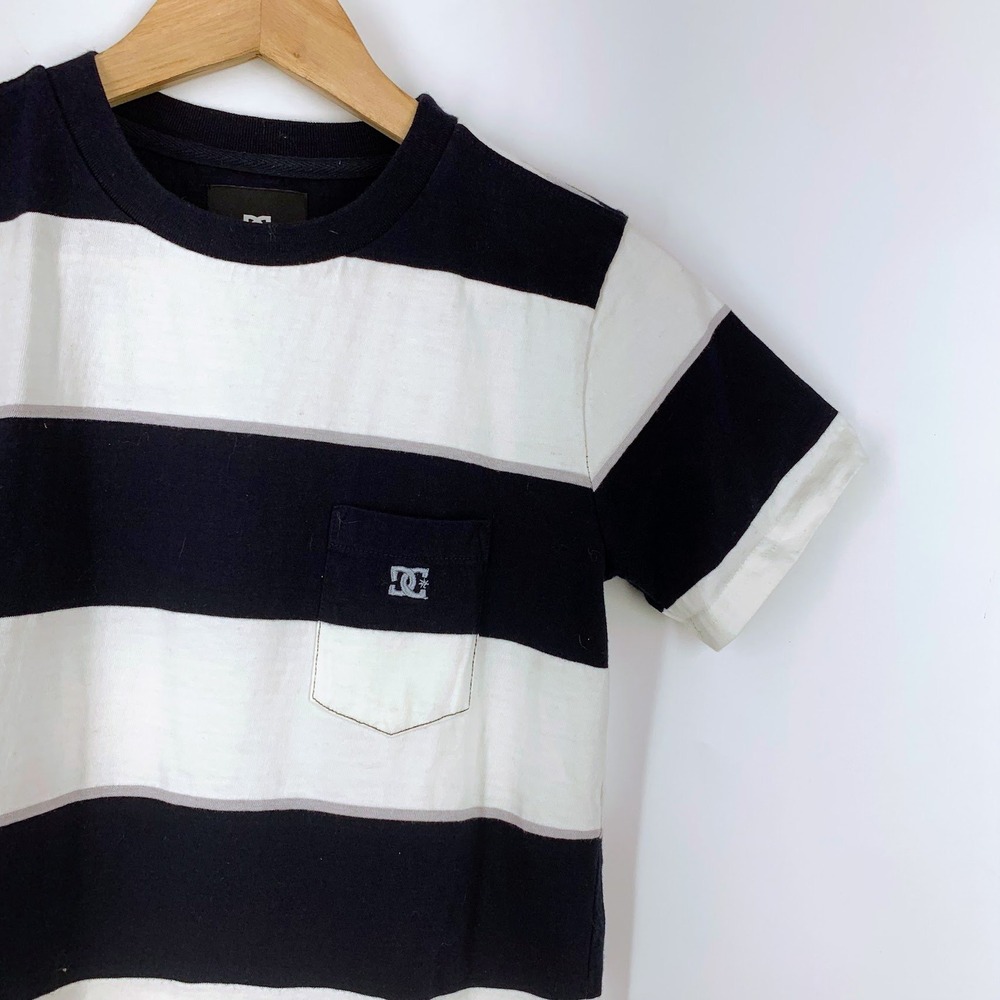 DC Shoes Kids Navy Blue White Striped Short Sleeve Pocket T-Shirt Skate Size 12 - Picture 4 of 12